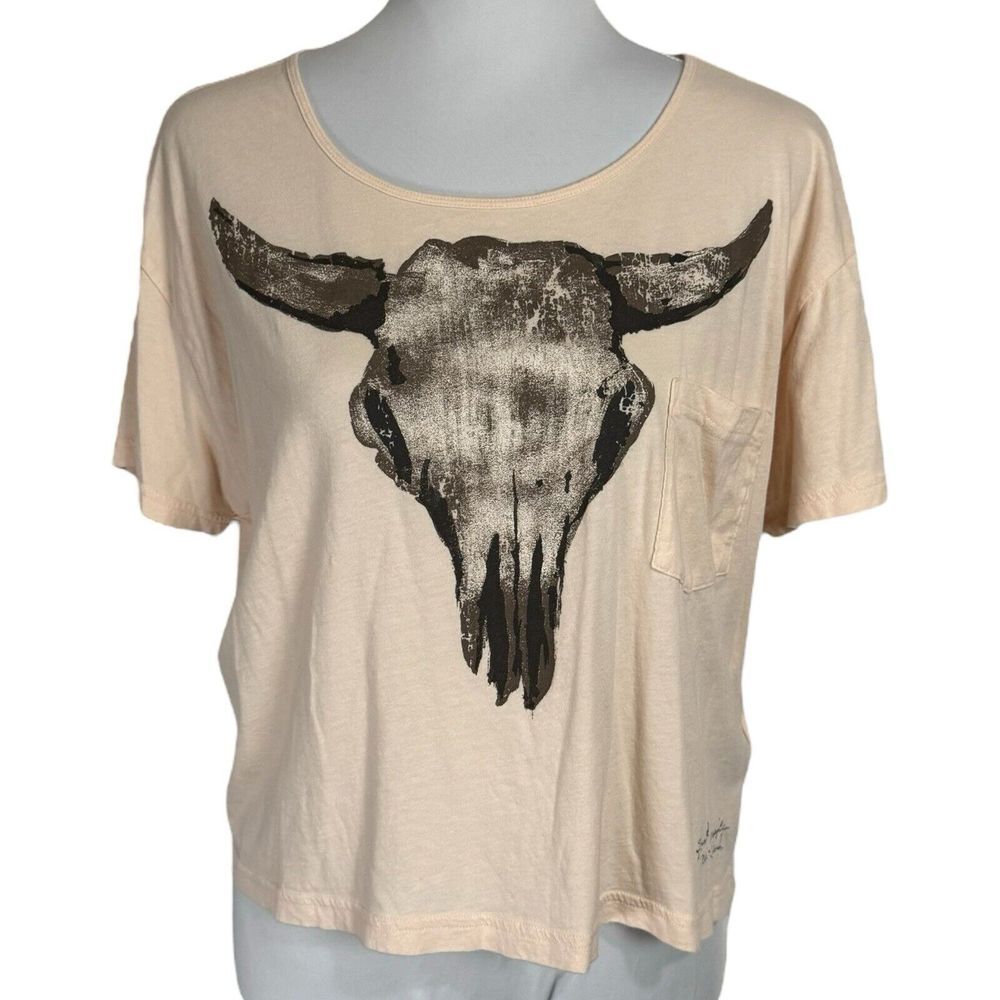 Denim & Supply Ralph Lauren Cream Crop Top with Black Graphic - Picture 3 of 11